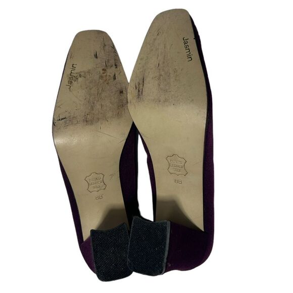 1980’s Vintage Jasmin Dark Purple Block Heels Closed Square Toe Leather Sole - Picture 7 of 11